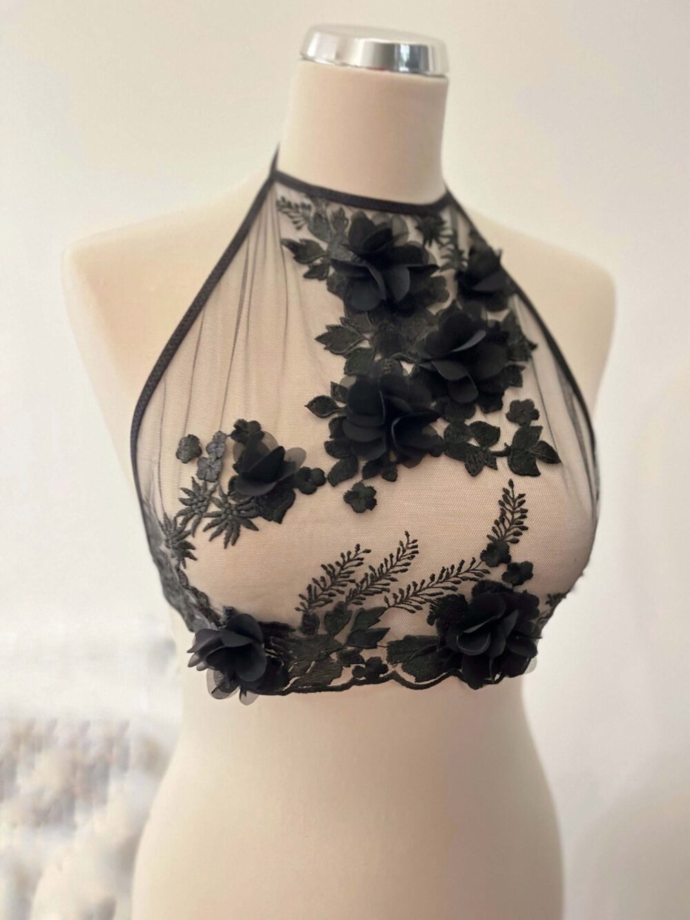 fekete 3d crop melltartó top