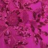 Fuxia gyöngyös, virágos csipkével applikált fűző - S